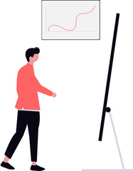 Illustration of a man presenting a graph on a whiteboard.