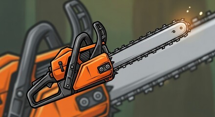 Naklejka premium Powerful Orange Chainsaw for Cutting Down Trees and Woodworking Projects