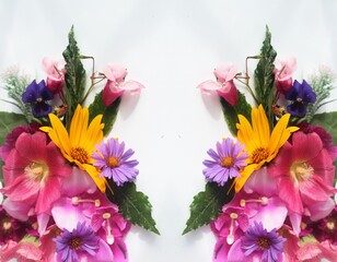 Bouquet of colorful flowers on white background, close up.