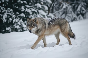 Obraz premium Gray wolf trekking through snow