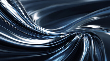 3D Abstract Waves in Glossy Silver and Dark Blue