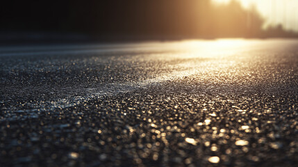 Asphalt Road Surface Close-Up with Warm Sunlight Gradient