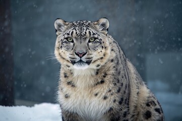 Captive Snow Leopard in Enclosure