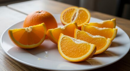 Freshly Sliced Oranges on a White Plate Healthy Citrus Fruit Snack