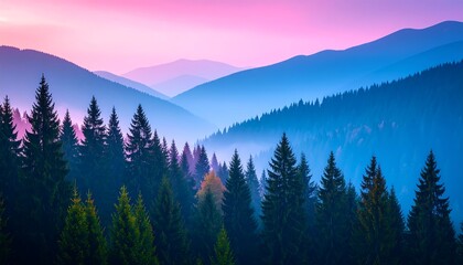 Obraz premium Misty mountain range at dawn (1)