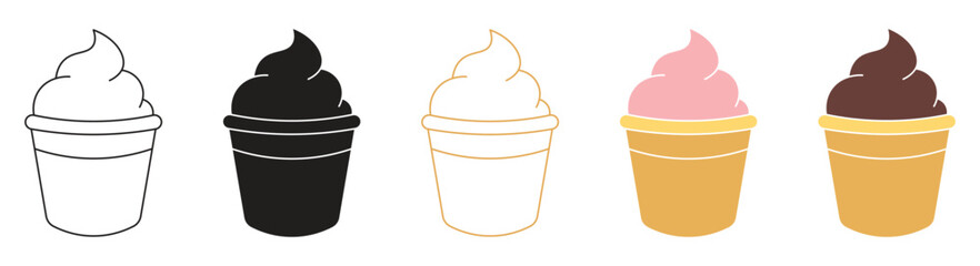Various flavors ice cream in waffle cones on a white background. Summer and sweet menu concept. Vector illustration .