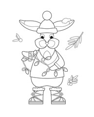 Coloring page with winter rabbit
