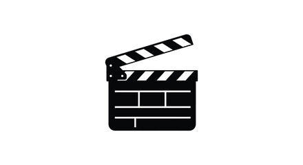 A simple black and white illustration of an open movie clapperboard
