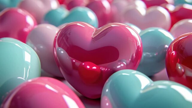 Sweet heart-shaped candies in a variety of colors, including red and pink, perfect for holidays or love declarations.