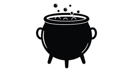 A simple black and white illustration of a bubbling cauldron