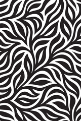 Abstract organic black and white flowing lines creating a natural leaf pattern with a textured feel and organic movement