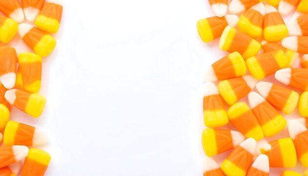 Candy corn border on white background
