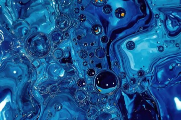 Abstract artwork featuring a stunning blend of blue shades swirling in a fluid motion, resembling the texture of oil mixing with water and forming a captivating backdrop with dynamic light effects.