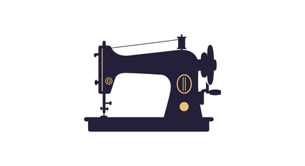 Vintage sewing machine silhouette in dark blue and gold tones