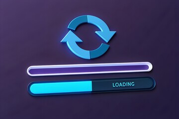 Loading Progress Interface  Circular Refresh Icon with Purple and Blue Bars for Digital Synchronization Design