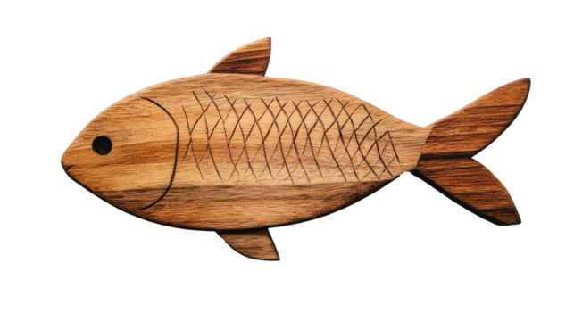A minimalist wooden fish on a white background  png