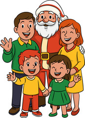 Illustration Happy Family Poses With Santa Claus During Holidays Celebration