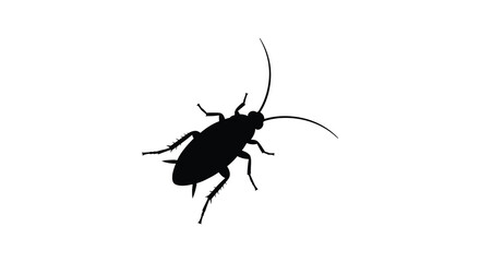A simple black silhouette of a cockroach on a white background