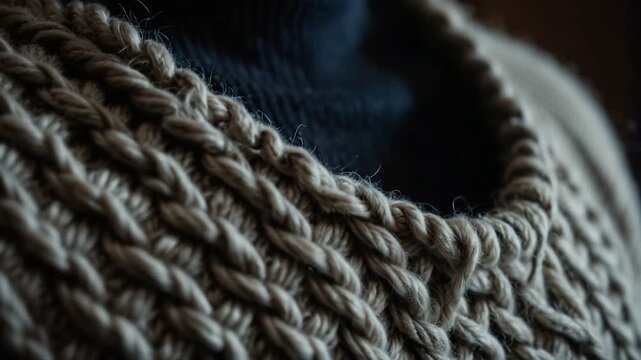 Close-up of a person wearing a knitted sweater, suitable for fashion or lifestyle content