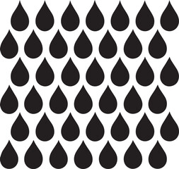 Abstract pattern of many black water droplets arranged in a grid on a white background representing rain or liquid