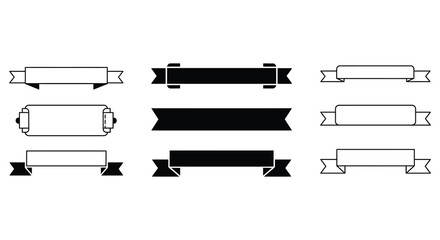 Collection of decorative ribbon banners in black and white design elements