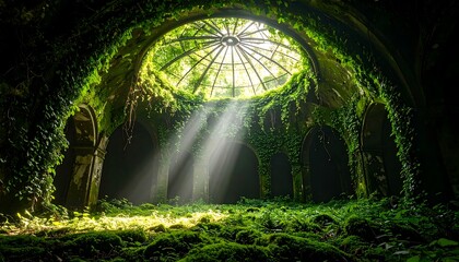 Sunlight Streaming Through Overgrown Abandoned Building