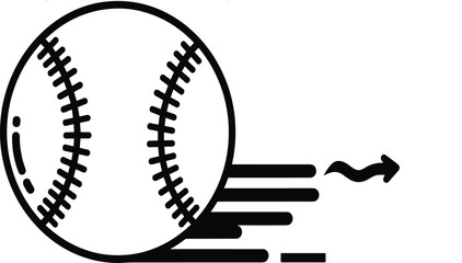 Baseball in motion illustration, fast pitch sketch, sports speed concept, black and white drawing, dynamic ball, athletic energy symbol