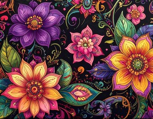 Vibrant floral pattern with ornate details