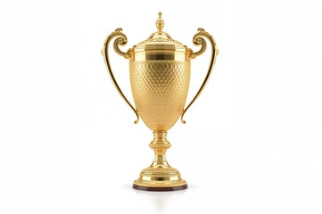 Fototapeta premium Golden award trophy on a plain white backdrop