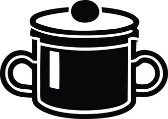 Simple iconography of a pot with two handles and a lid ideal for cooking kitchenware culinary themes food preparation