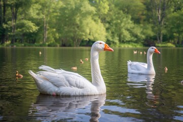 Obraz premium Wild geese roaming the green space