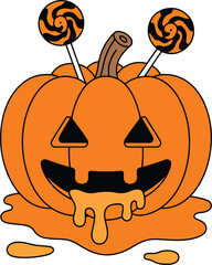 Pumpkin with Candy Lollipops – Funny Halloween Vector Illustration Isolate on White Background 