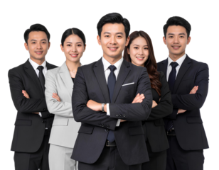 Confident Business Team of Five people Isolated on a Transparent Background.