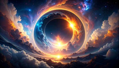 Surreal Ring Galaxy Formation Over Mountain Landscape