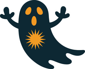 Flying Ghost with Orange Eyes – Halloween Spooky Spirit Vector Illustration
