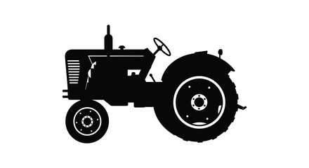 Simple black silhouette of a classic vintage farm tractor illustration