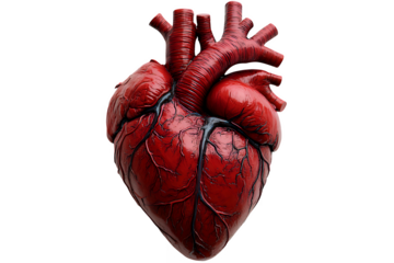 Detailed Anatomical Model Of A Human Heart Red Veins Visible Transparent Background