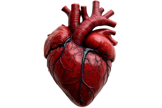 Detailed Anatomical Model Of A Human Heart Red Veins Visible Transparent Background