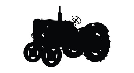 A stark silhouette of a vintage tractor against a plain white background