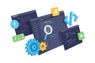 Programming and Software Development Illustration – Coding, Debugging, and Development Tools