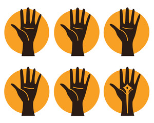 Fototapeta premium Various Black Hand Gestures on Orange Circles, Symbolic Communication and Expression