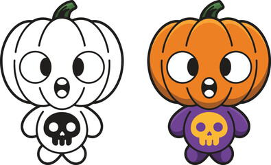 Pumpkin Head Character in Costume – Halloween Cartoon Vector Illustration