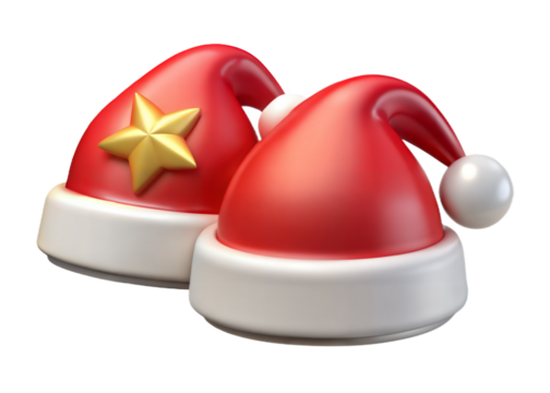 Festive christmas santa hats with star decoration for holiday cheer and celebration