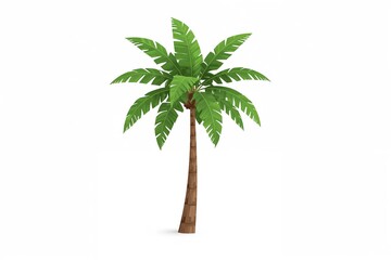 Obraz premium 3D illustration of a tropical palm with green foliage and a brown stem, ideal for summer holiday and beach getaway themes.