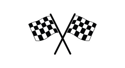 Two black and white checkered racing flags crossed against a white background