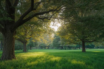 Peaceful Garden Scene with Vibrant Foliage and Bright Sunlight
