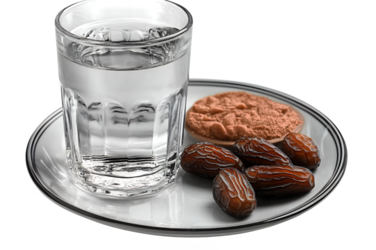 Glass of water dates and date powder on a plate food drink iftar ramadan