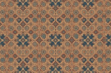 Vintage Tribal Bohemian Geometric Pattern with Grunge Texture for Surface Printing. High-Resolution Decorative Mosaic Swatch in Endless Repeat.