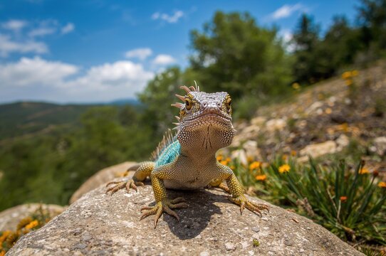 Roughtail Rock Agama reptile in its wild habitat