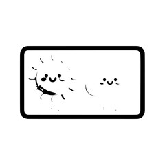 Whimsical Smiling Sun and Cloud Characters Inside a Rectangular Frame.